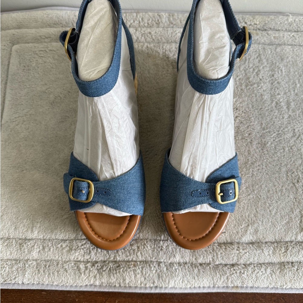 Vince Camuto Adjustable Wedge Sandals Meterry Denim 9M JUTE ROPE SIDES NEW - Picture 4 of 8